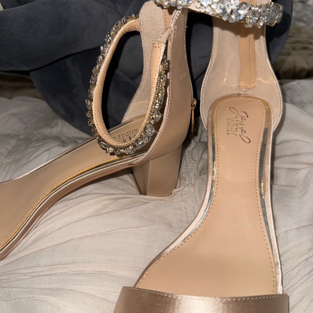 Badgley Mischka Jeweled Ankle Strap Heels - Picture 2 of 5